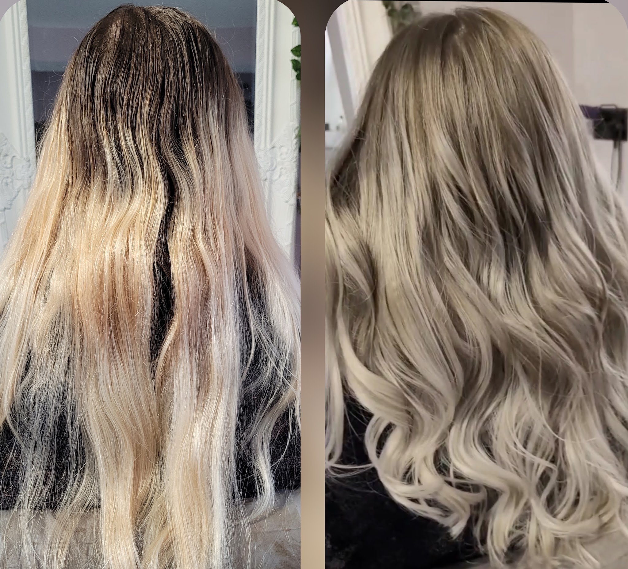 A blonde before and after, side by side