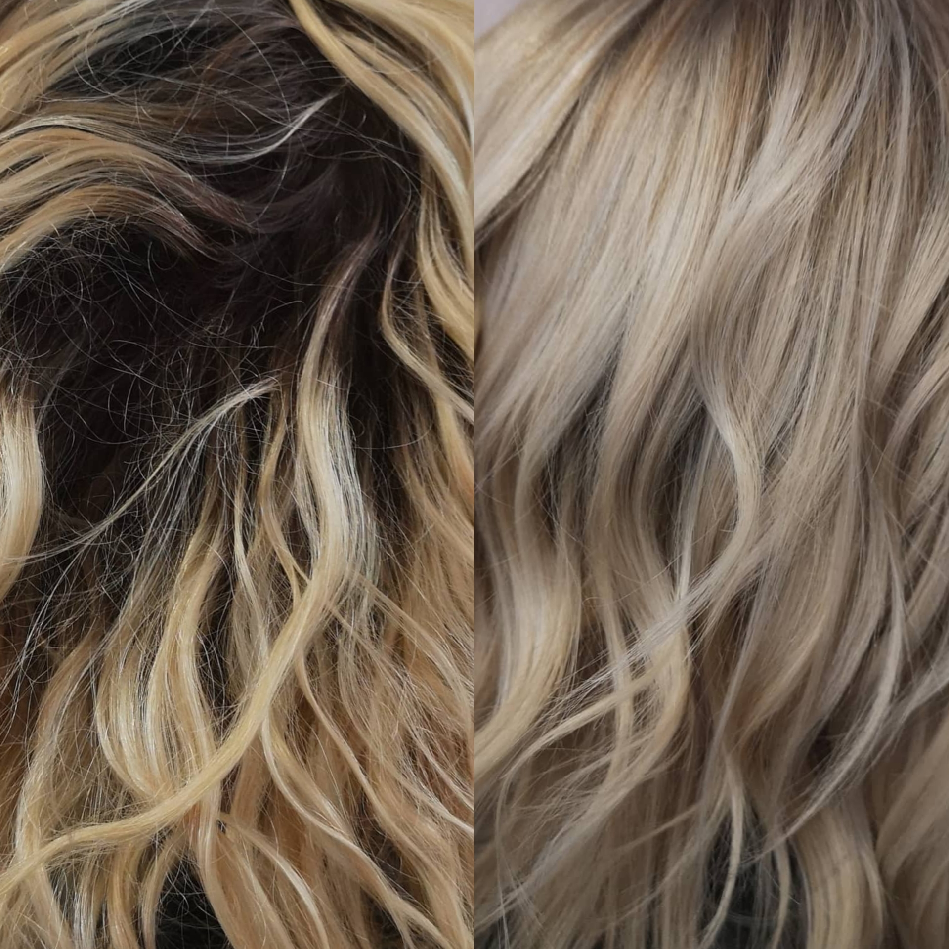 Blonde before and after, close up